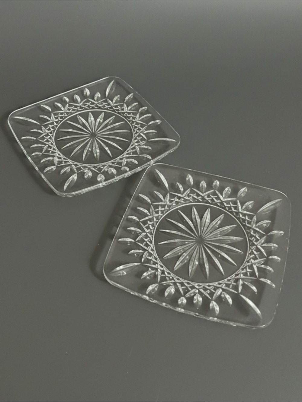 Waterford Lismore Crystal 8” Square Accent Plates Pair #117045 Ireland Box